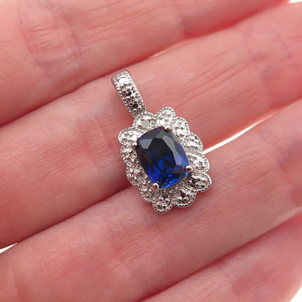 Charles Winston Sterling Real Diamond Accent Lab-Created Sapphire Mini Pendant